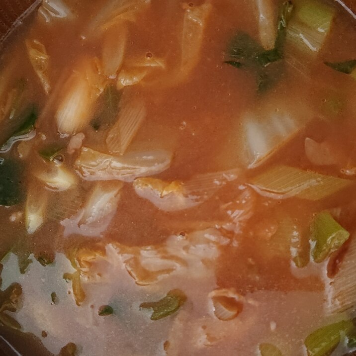ネギのピリ辛とんこつ味噌スープ